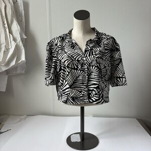 Black and White Leaf Print Women's Top